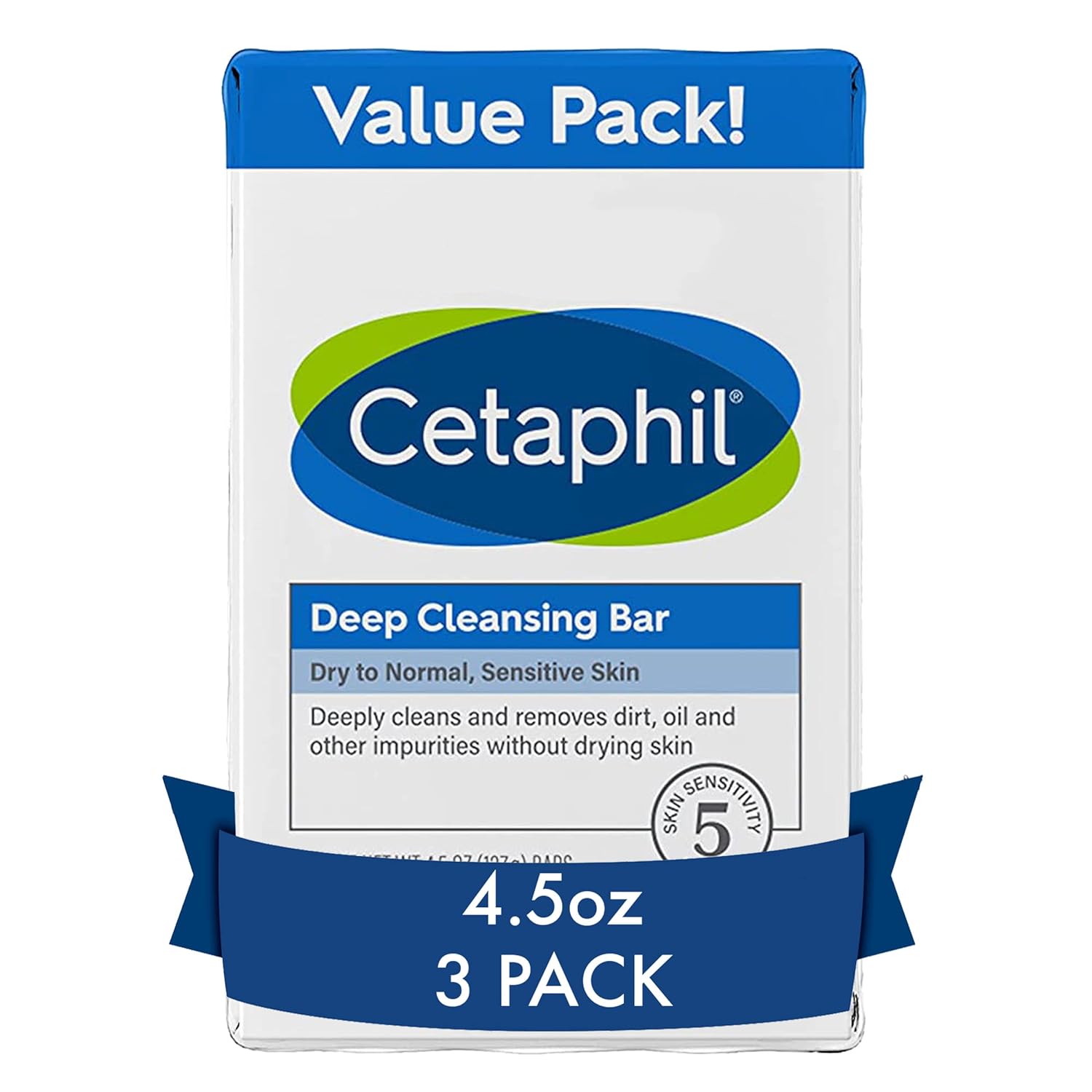 Cetaphil Bar Soap, Deep Cleansing Face and Body Bar, Pack of 3, For Dry to Normal, Sensitive Skin, Soap Free, Hypoallergenic, Paraben Free, Removes Makeup, Dirt and Oil-0