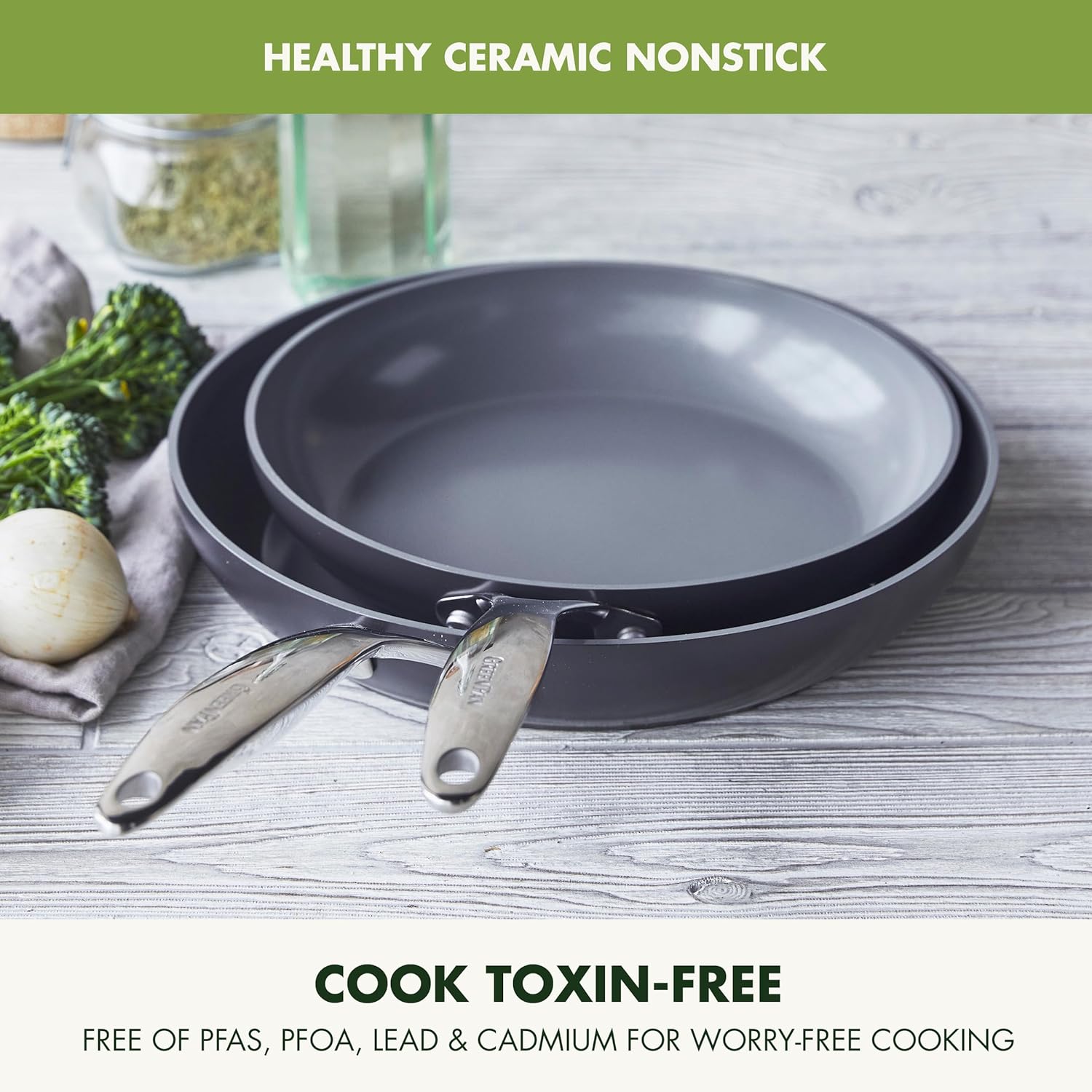 GreenPan Valencia Pro Hard Anodized Healthy Ceramic Nonstick 10" and 12" Frying Pan Skillet Set, PFAS-Free, Induction, Dishwasher Safe, Oven Safe, Gray-1