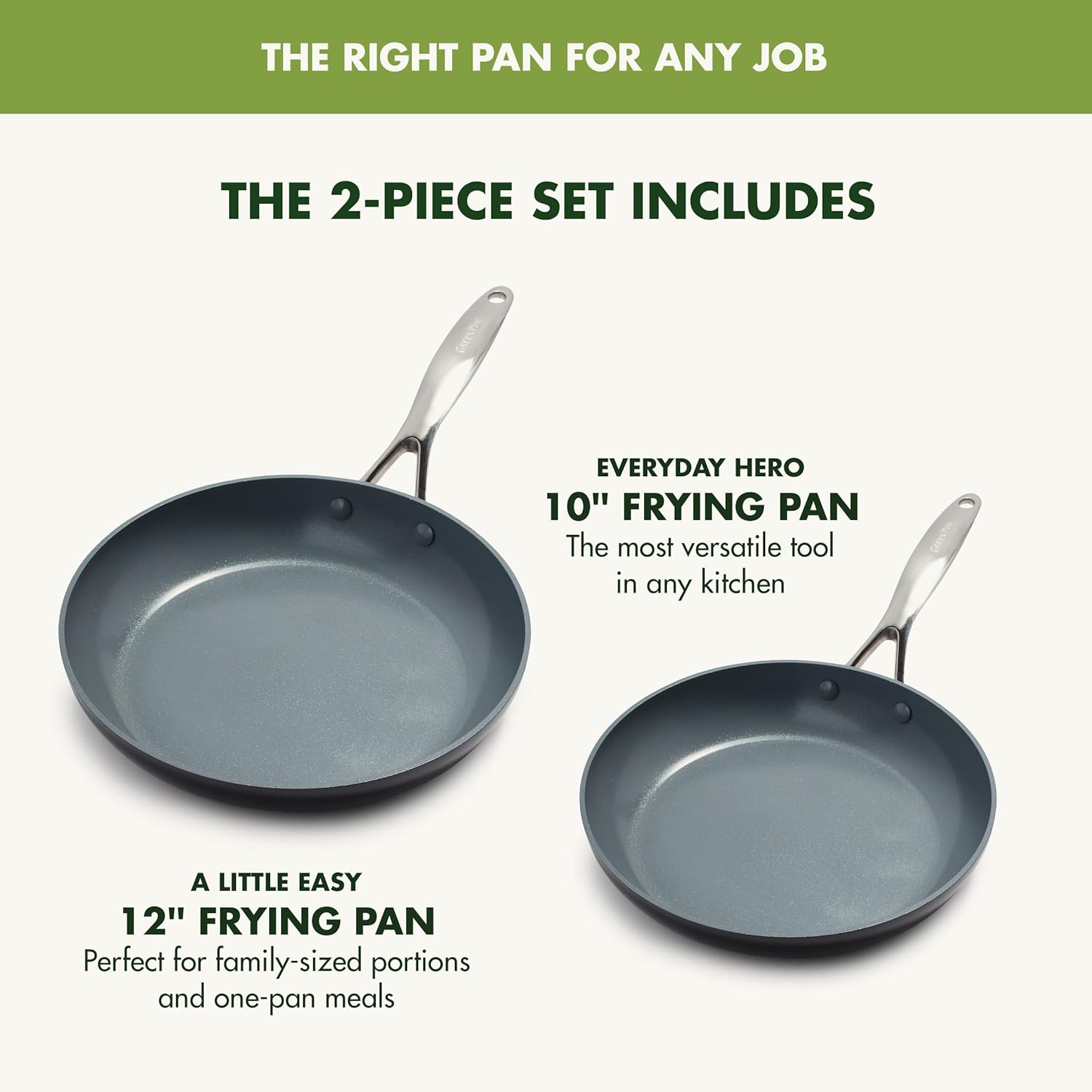 GreenPan Valencia Pro Hard Anodized Healthy Ceramic Nonstick 10" and 12" Frying Pan Skillet Set, PFAS-Free, Induction, Dishwasher Safe, Oven Safe, Gray-2