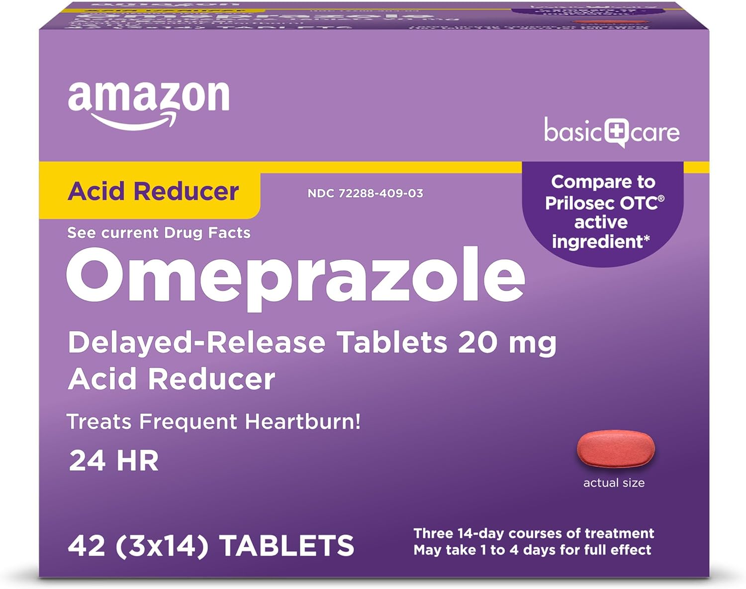 Amazon Basic Care Omeprazole Delayed Release Tablets 20 mg, Treats Frequent Heartburn, Acid Reducer, Heartburn Medicine, 42 Count (Pack of 1) (Packaging may vary)-0