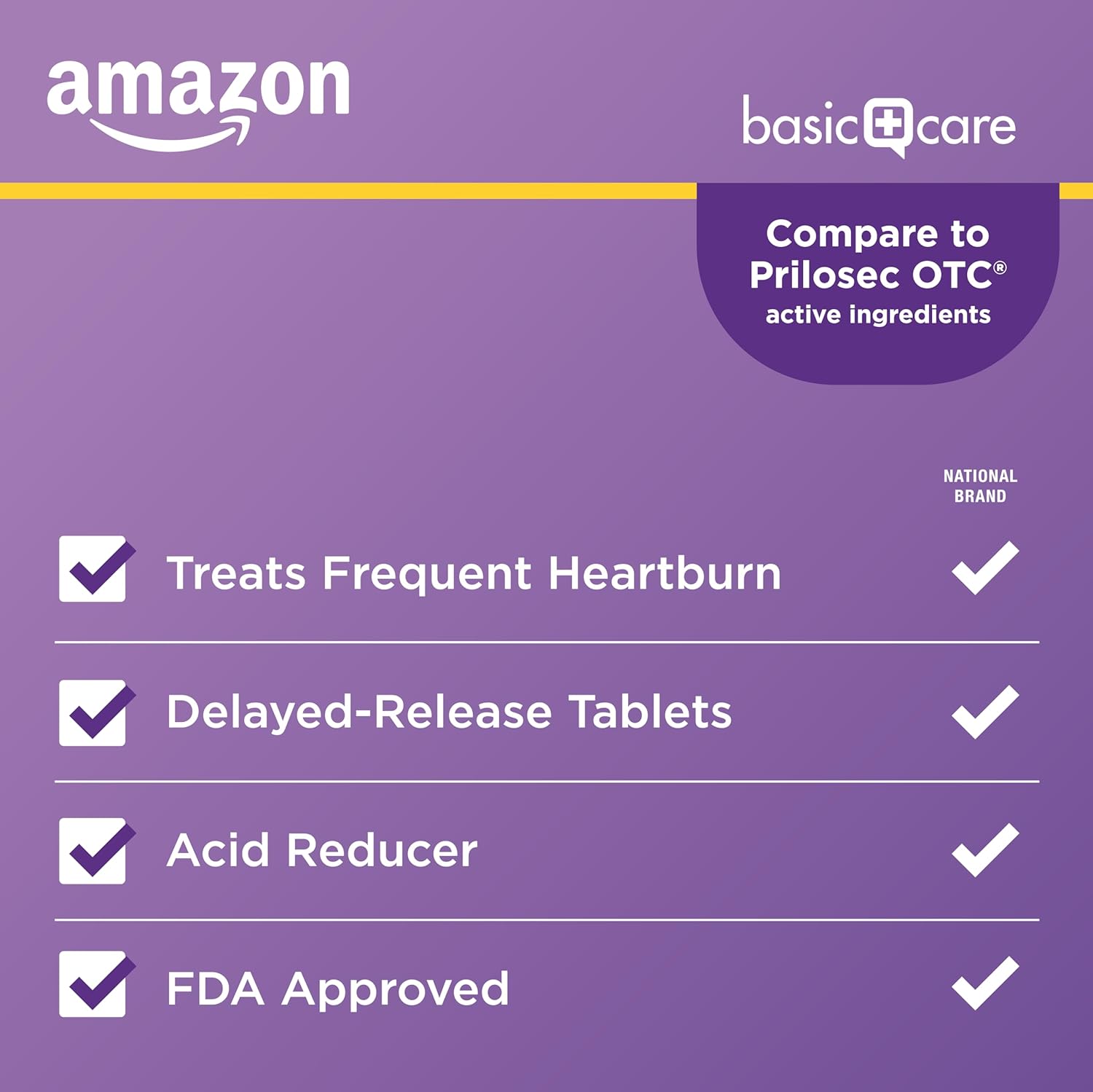 Amazon Basic Care Omeprazole Delayed Release Tablets 20 mg, Treats Frequent Heartburn, Acid Reducer, Heartburn Medicine, 42 Count (Pack of 1) (Packaging may vary)-3