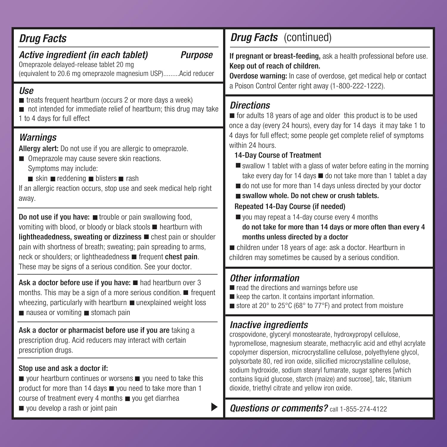 Amazon Basic Care Omeprazole Delayed Release Tablets 20 mg, Treats Frequent Heartburn, Acid Reducer, Heartburn Medicine, 42 Count (Pack of 1) (Packaging may vary)-4