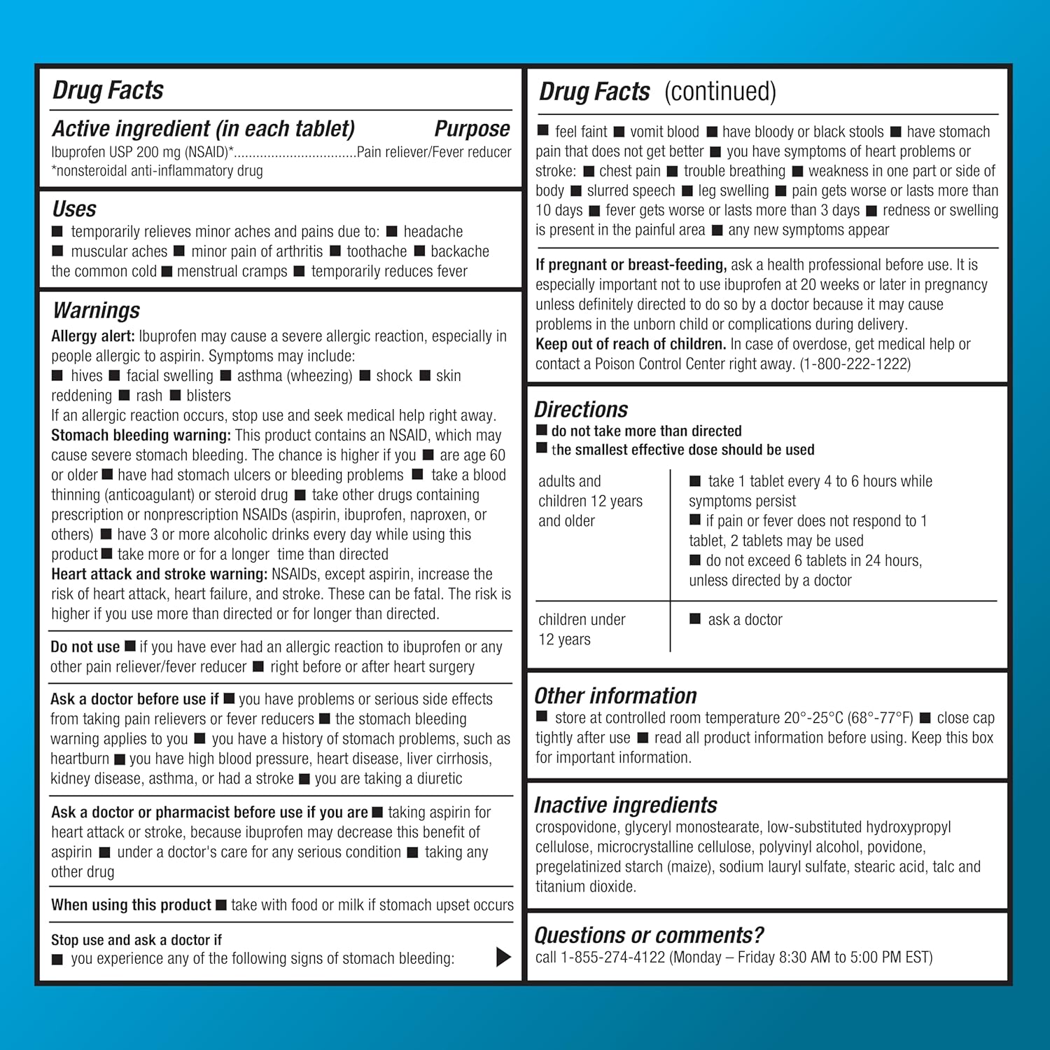 Amazon Basic Care Ibuprofen Tablets 200 mg, Pain Reliever/Fever Reducer, Body Aches, Headache, Arthritis Pain Relief and More, 500 Count (Packaging may vary)-2