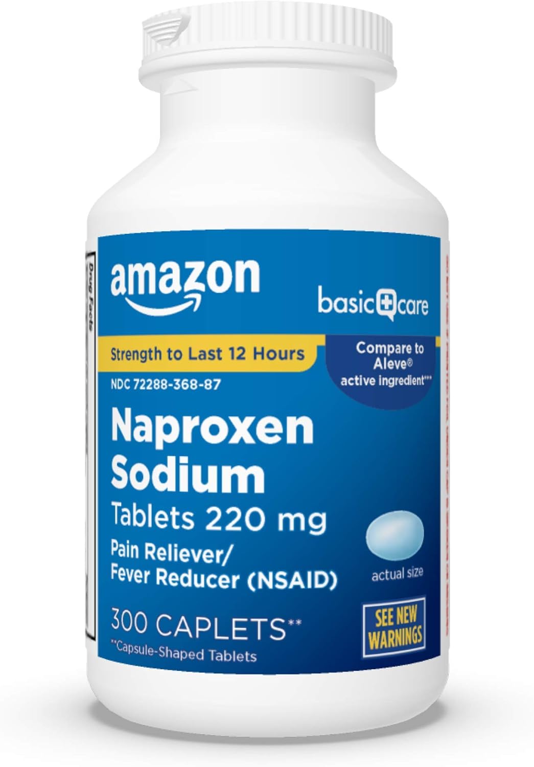 Amazon Basic Care Naproxen Sodium Tablets 220 mg, Pain Reliever/Fever Reducer (NSAID), Muscular Aches, Backache, Headache, Toothache, Minor Arthritis Pain Relief & More, 300 Count (Packaging may vary)-0