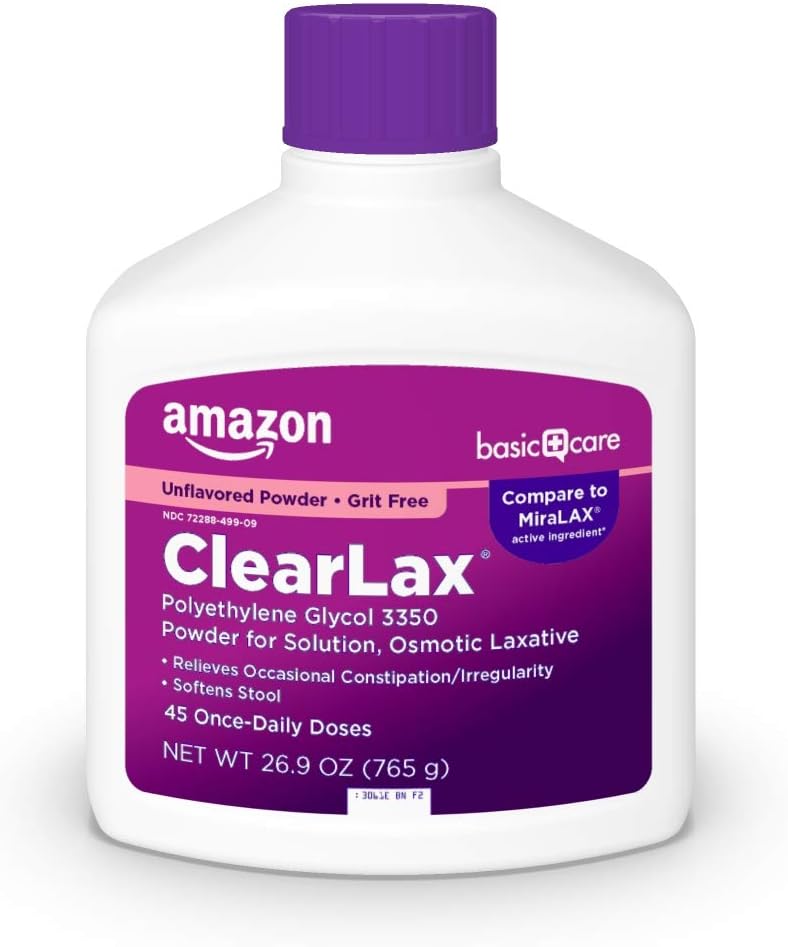 Amazon Basic Care ClearLax Polyethylene Glycol 3350 Powder for Solution, Osmotic Laxative, Relieves Occasional Constipation, Unflavored, 1.68 pound (Pack of 1)-0