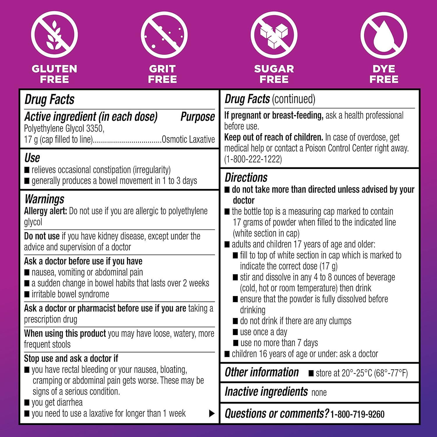 Amazon Basic Care ClearLax Polyethylene Glycol 3350 Powder for Solution, Osmotic Laxative, Relieves Occasional Constipation, Unflavored, 1.68 pound (Pack of 1)-4