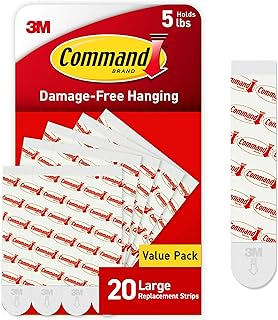 Command Large Refill Adhesive Strips, Damage Free Hanging Wall Adhesive Strips for Large Indoor Wall Hooks, No Tools Removable Adhesive Strips for Living Spaces, 20 White Command Strips