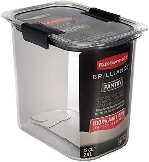 Rubbermaid Brilliance 12-Cup Airtight Food Storage Container, Perfect for Pantry Staples, Clear/Grey