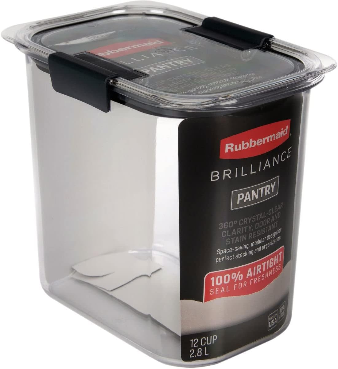 Rubbermaid Brilliance 12-Cup Airtight Food Storage Container, Perfect for Pantry Staples, Clear/Grey-0