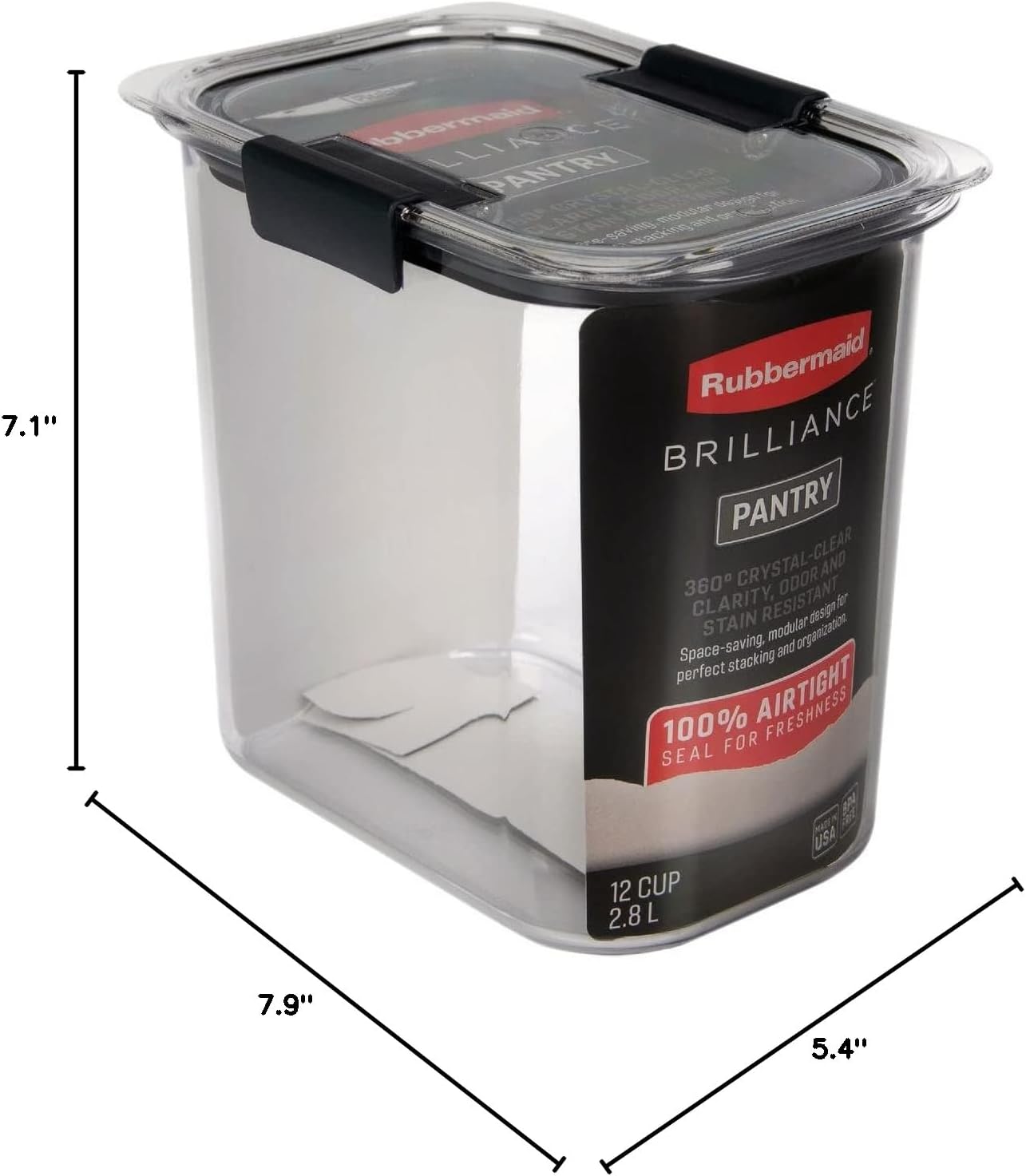 Rubbermaid Brilliance 12-Cup Airtight Food Storage Container, Perfect for Pantry Staples, Clear/Grey-3