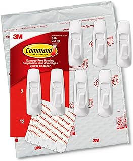 Command Large Utility Hooks, Holds up to 5 lb, 7 Hooks and 12 Command Stips, Damage Free Hanging Wall Hooks with Adhesive Strips, No Tools Adhesvie Hooks for Hanging, Organization and Storage