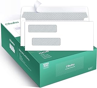 Ohuhu 500 Pack # 8 Double Window Envelope SELF SEAL Adhesive Tinted Security Envelopes Quickbooks Check, Business Check, Documents Secure Mailing, 3 5/8" x 8 11/16", White Envelope