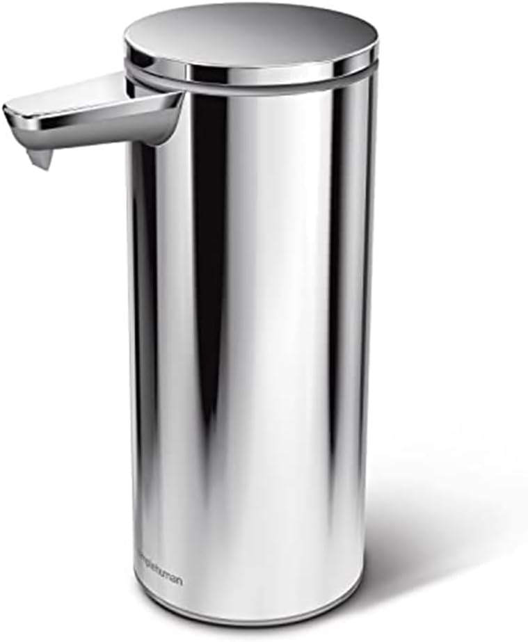 simplehuman 9 oz. Touch-Free Rechargeable Sensor Liquid Soap Pump Dispenser, Polished Stainless Steel-0