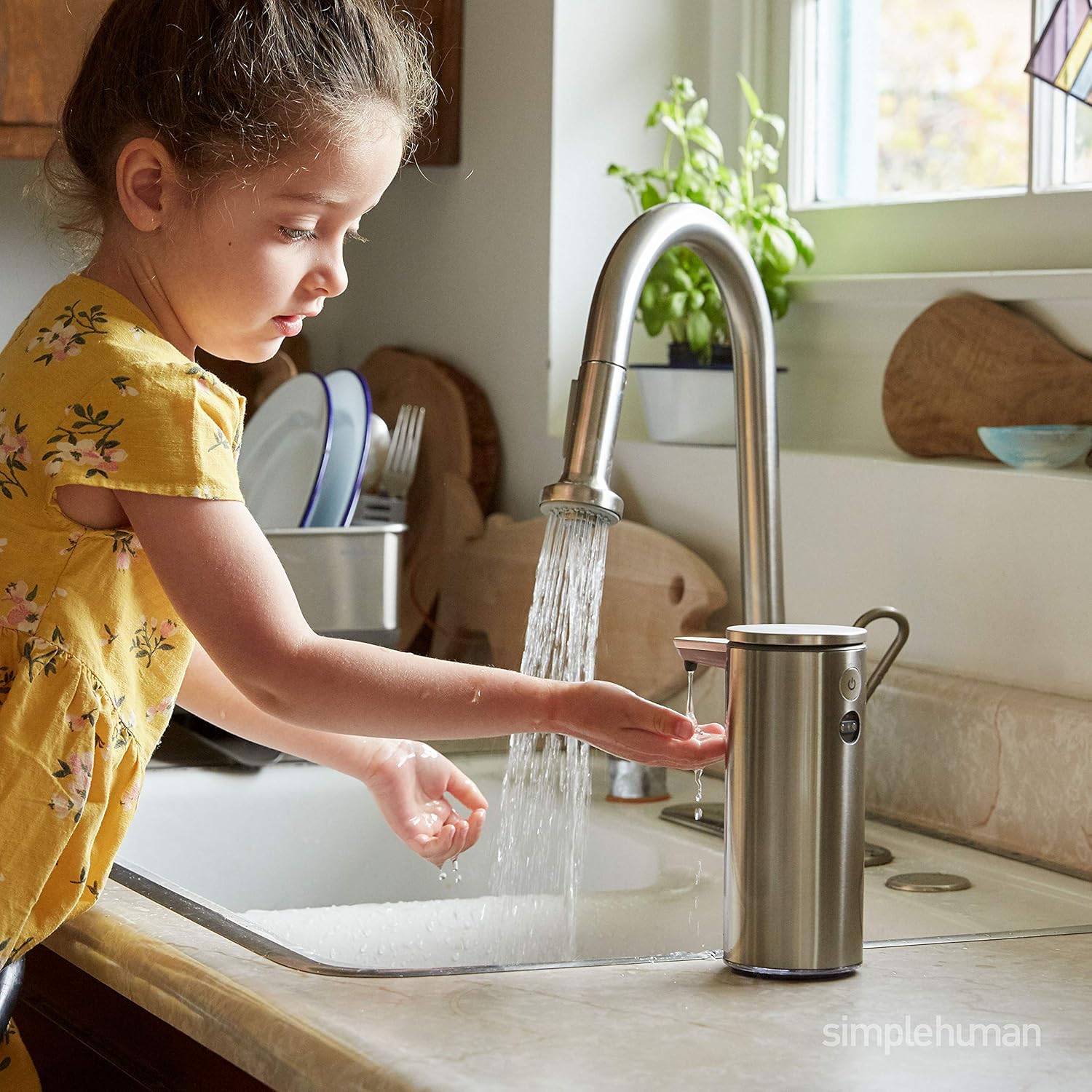 simplehuman 9 oz. Touch-Free Rechargeable Sensor Liquid Soap Pump Dispenser, Polished Stainless Steel-2