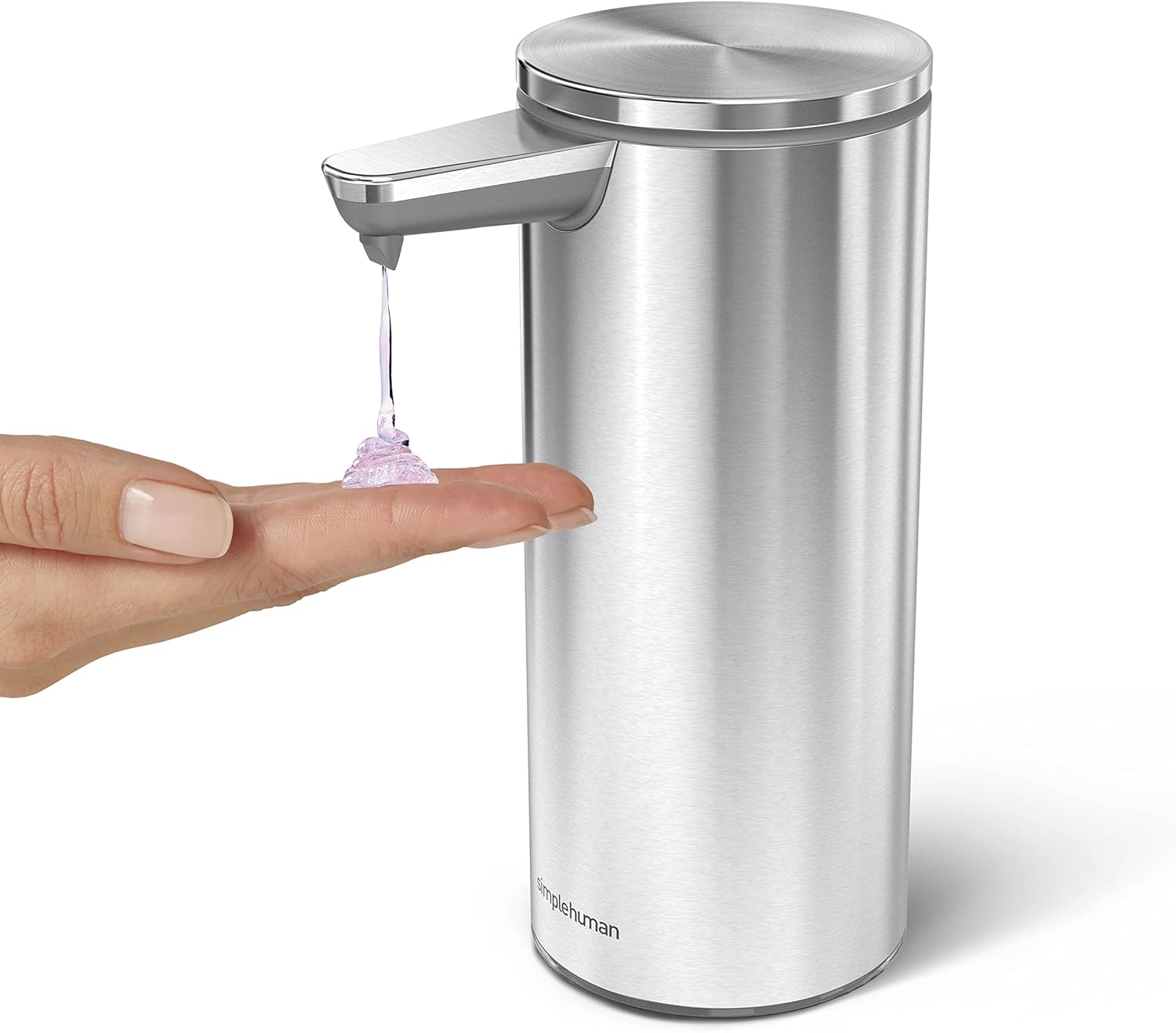 simplehuman 9 oz. Touch-Free Rechargeable Sensor Liquid Soap Pump Dispenser, Brushed Stainless Steel-1