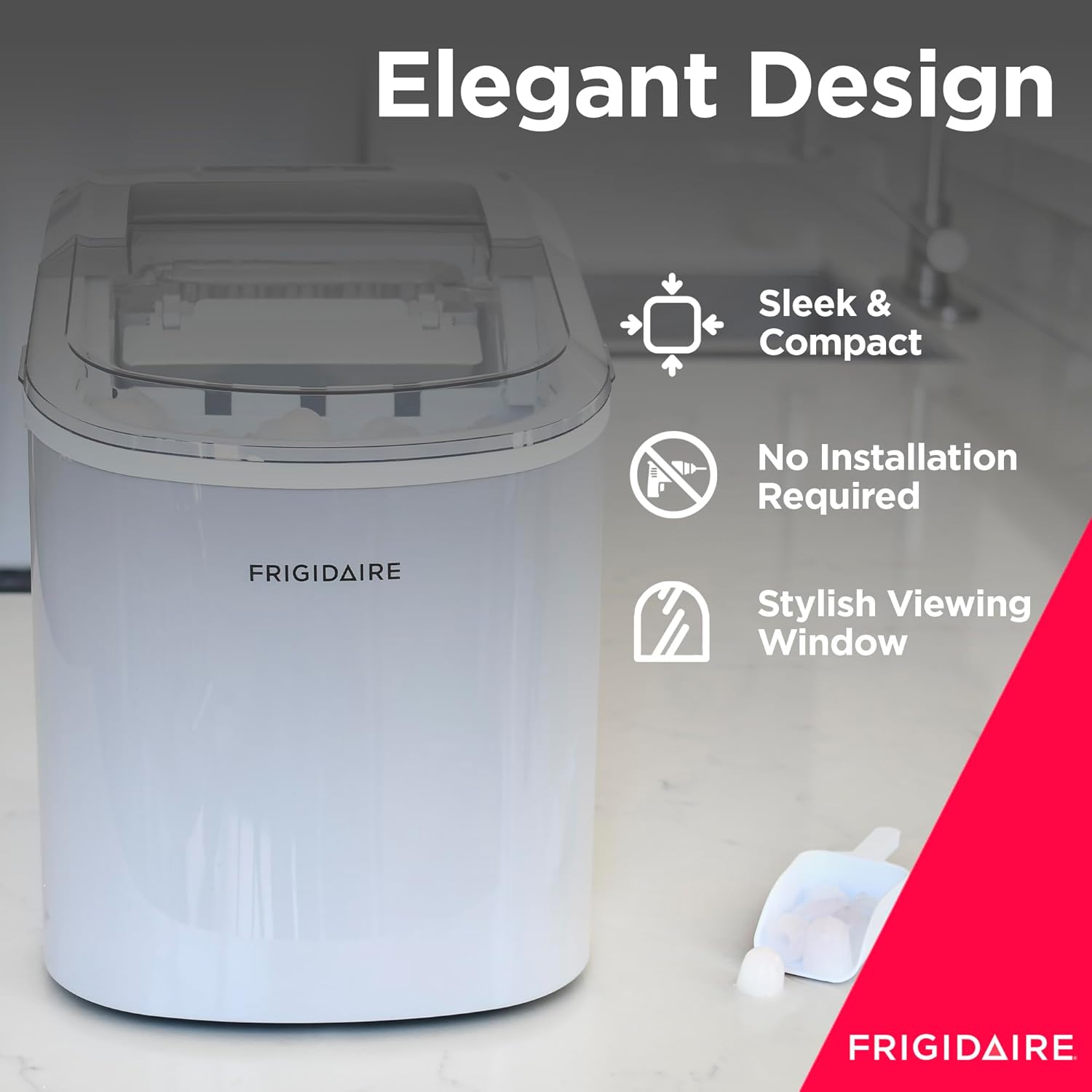 Frigidaire Ice Maker EFIC189, Countertop Ice Maker with Transparent Window, Bullet Ice Maker, 26 lbs. Capacity per day, Small Ice Maker Machine – 11.6D x 8.7W x 11.4H, Silver (Packaging May Vary)-1