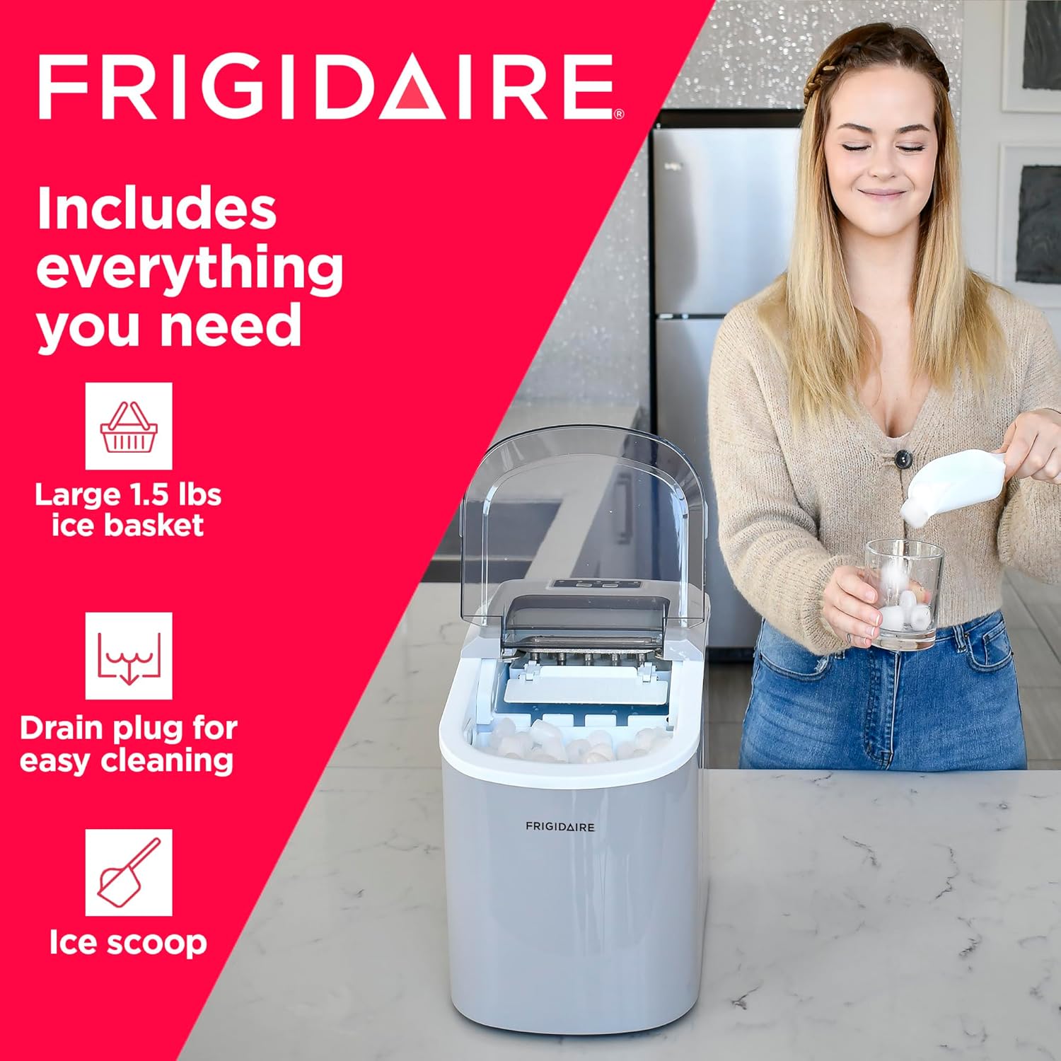 Frigidaire Ice Maker EFIC189, Countertop Ice Maker with Transparent Window, Bullet Ice Maker, 26 lbs. Capacity per day, Small Ice Maker Machine – 11.6D x 8.7W x 11.4H, Silver (Packaging May Vary)-3