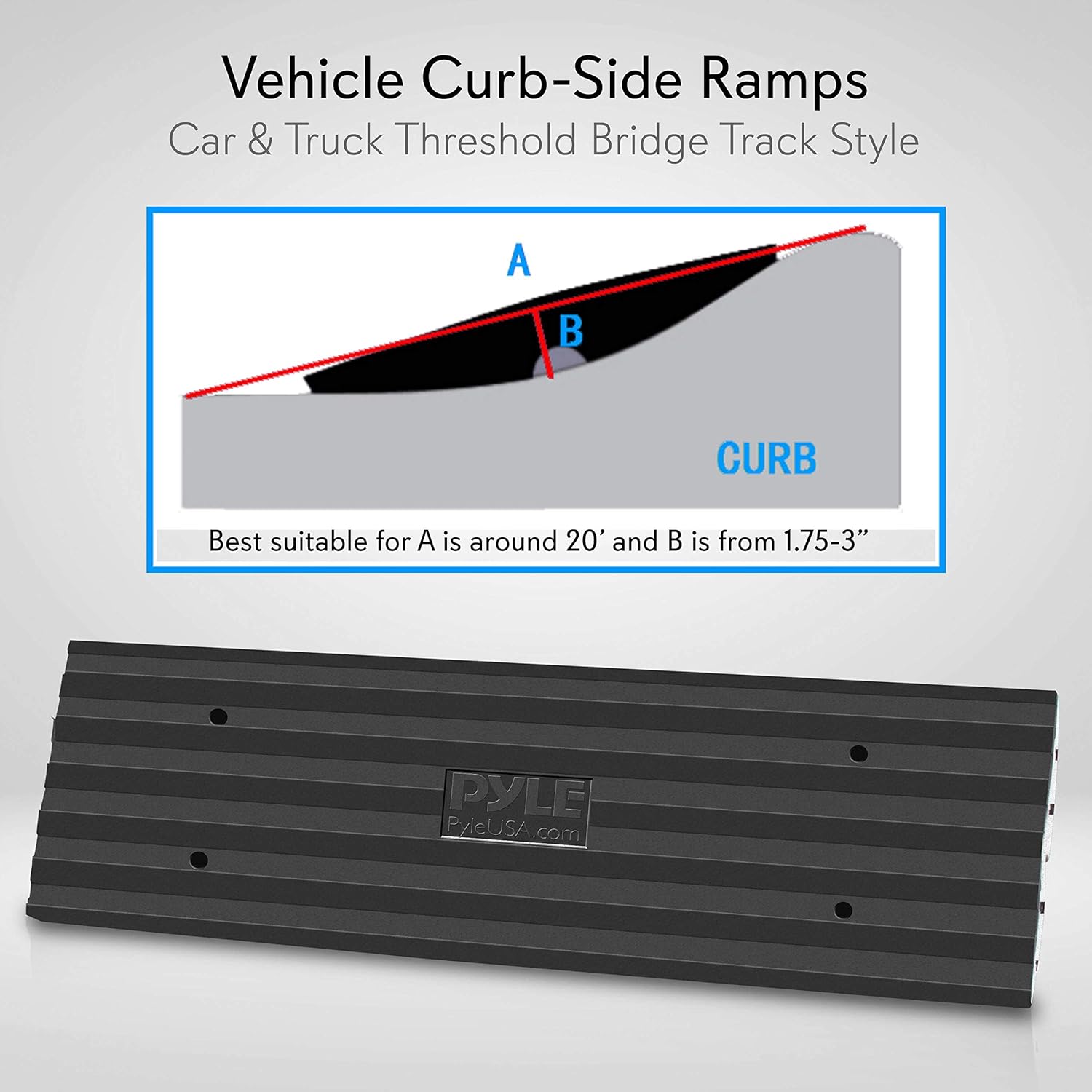 Pyle Car Driveway Curb Ramp - Heavy Duty Rubber Threshold Ramp - Also for Loading Dock, Garage, Sidewalk, Truck, Scooter, Bike, Motorcycle, Wheelchair Mobility & Other Vehicle - Pyle PCRBDR24-1