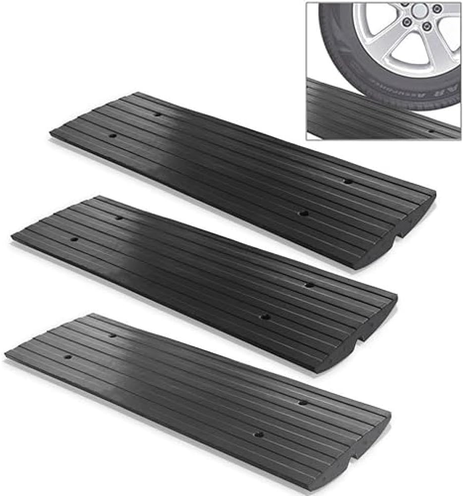 Pyle Car Driveway Adjustable Curb Ramps - 3 Pack Heavy Duty Rubber Threshold Ramp Kit Set -For Loading Dock, Garage, Sidewalk, Truck, Scooter, Bike, Motorcycle & Wheelchair Mobility- PCRBDR23-0