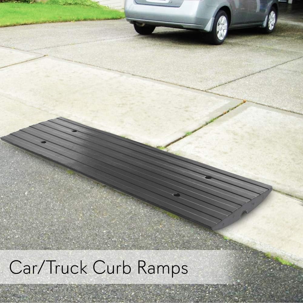 Pyle Car Driveway Adjustable Curb Ramps - 3 Pack Heavy Duty Rubber Threshold Ramp Kit Set -For Loading Dock, Garage, Sidewalk, Truck, Scooter, Bike, Motorcycle & Wheelchair Mobility- PCRBDR23-3