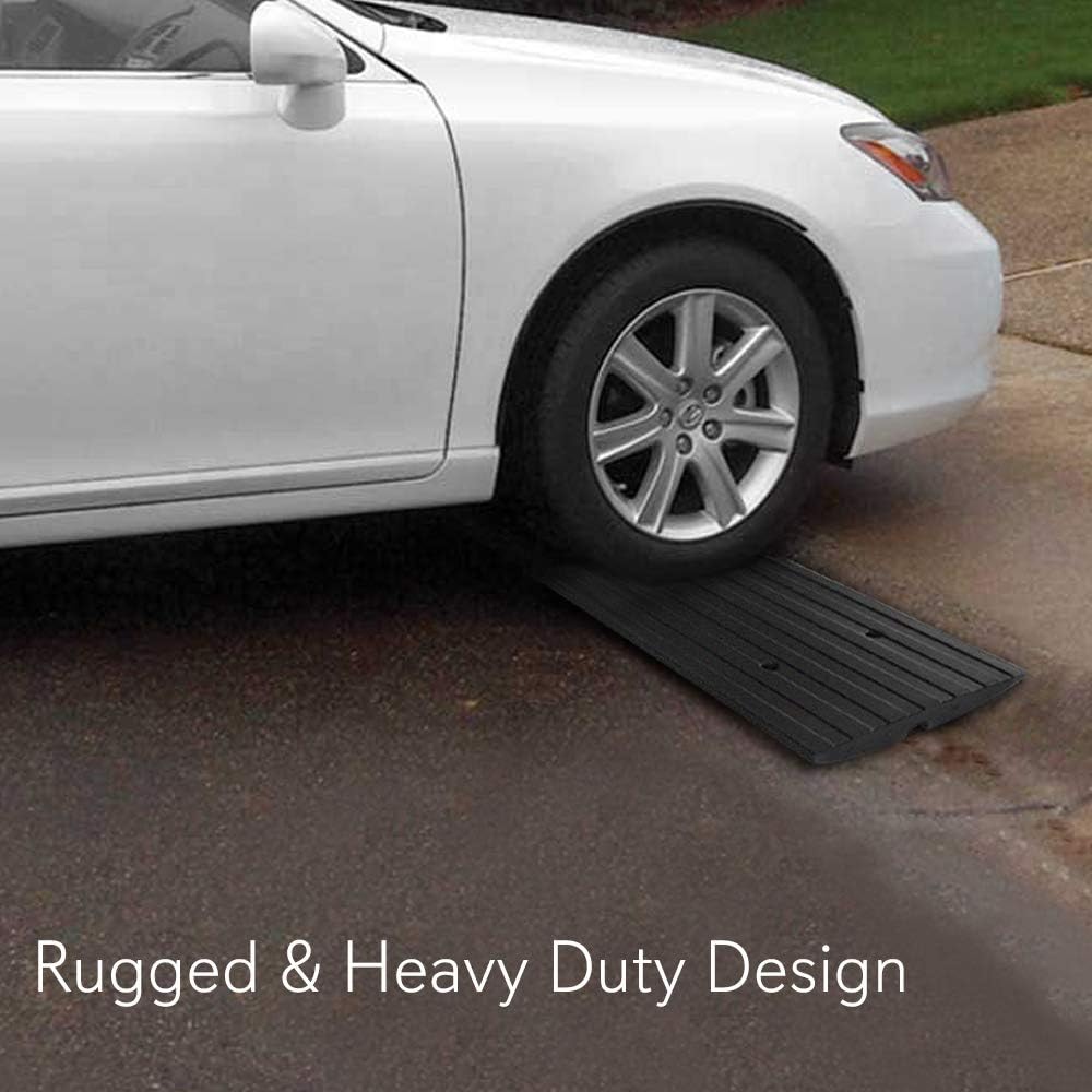 Pyle Car Driveway Adjustable Curb Ramps - 3 Pack Heavy Duty Rubber Threshold Ramp Kit Set -For Loading Dock, Garage, Sidewalk, Truck, Scooter, Bike, Motorcycle & Wheelchair Mobility- PCRBDR23-5