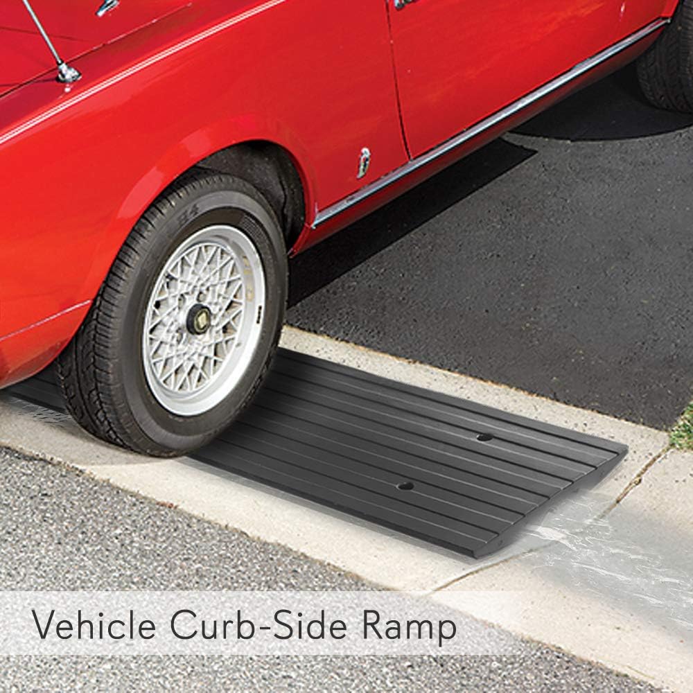 Pyle Car Driveway Adjustable Curb Ramps - 3 Pack Heavy Duty Rubber Threshold Ramp Kit Set -For Loading Dock, Garage, Sidewalk, Truck, Scooter, Bike, Motorcycle & Wheelchair Mobility- PCRBDR23-6