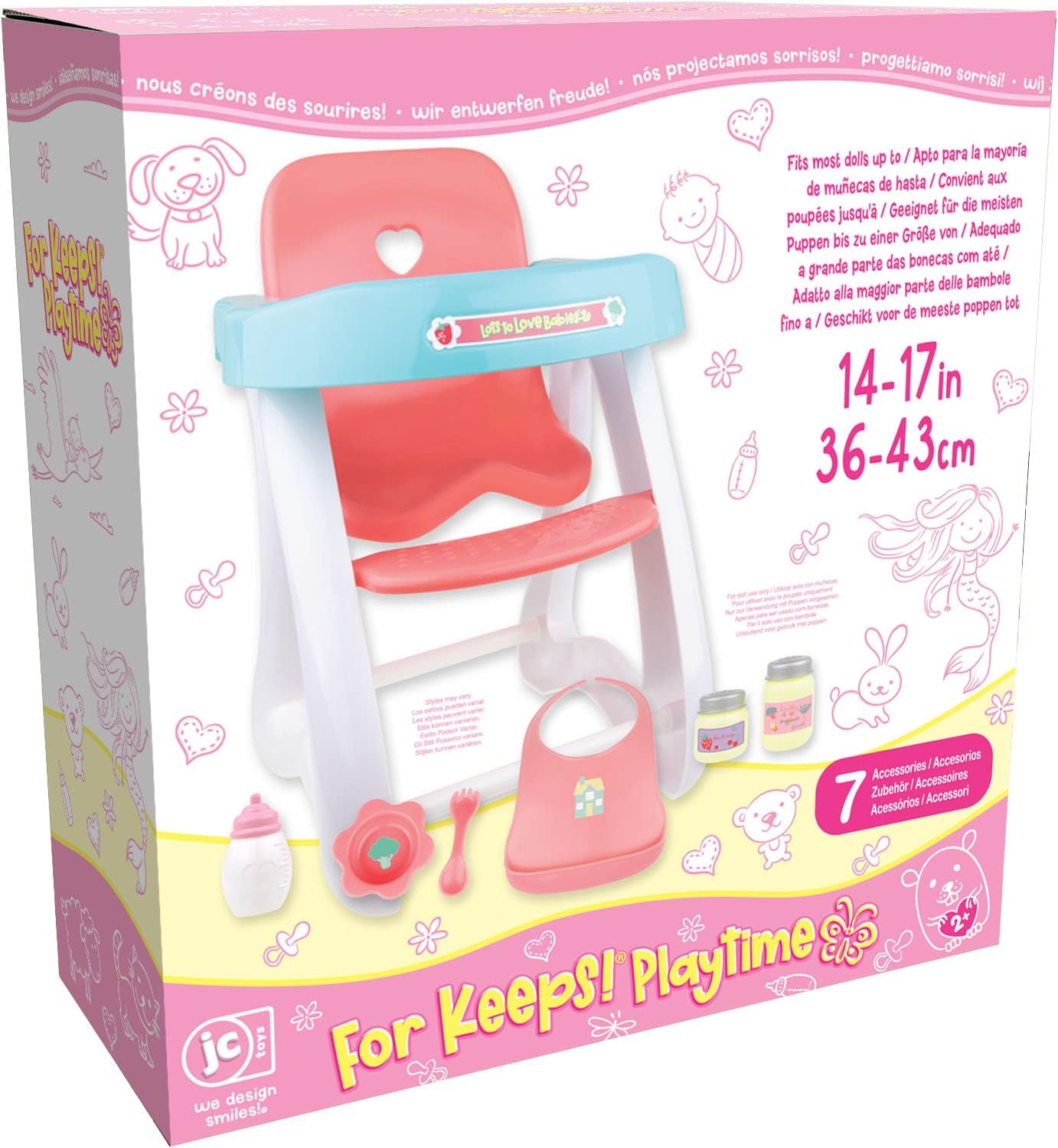 JC Toys - for Keeps Playtime! | Baby Doll High Chair | Fits Dolls up to 17" | Sturdy High Chair and Play Accessories | Ages 2+, Pink-1