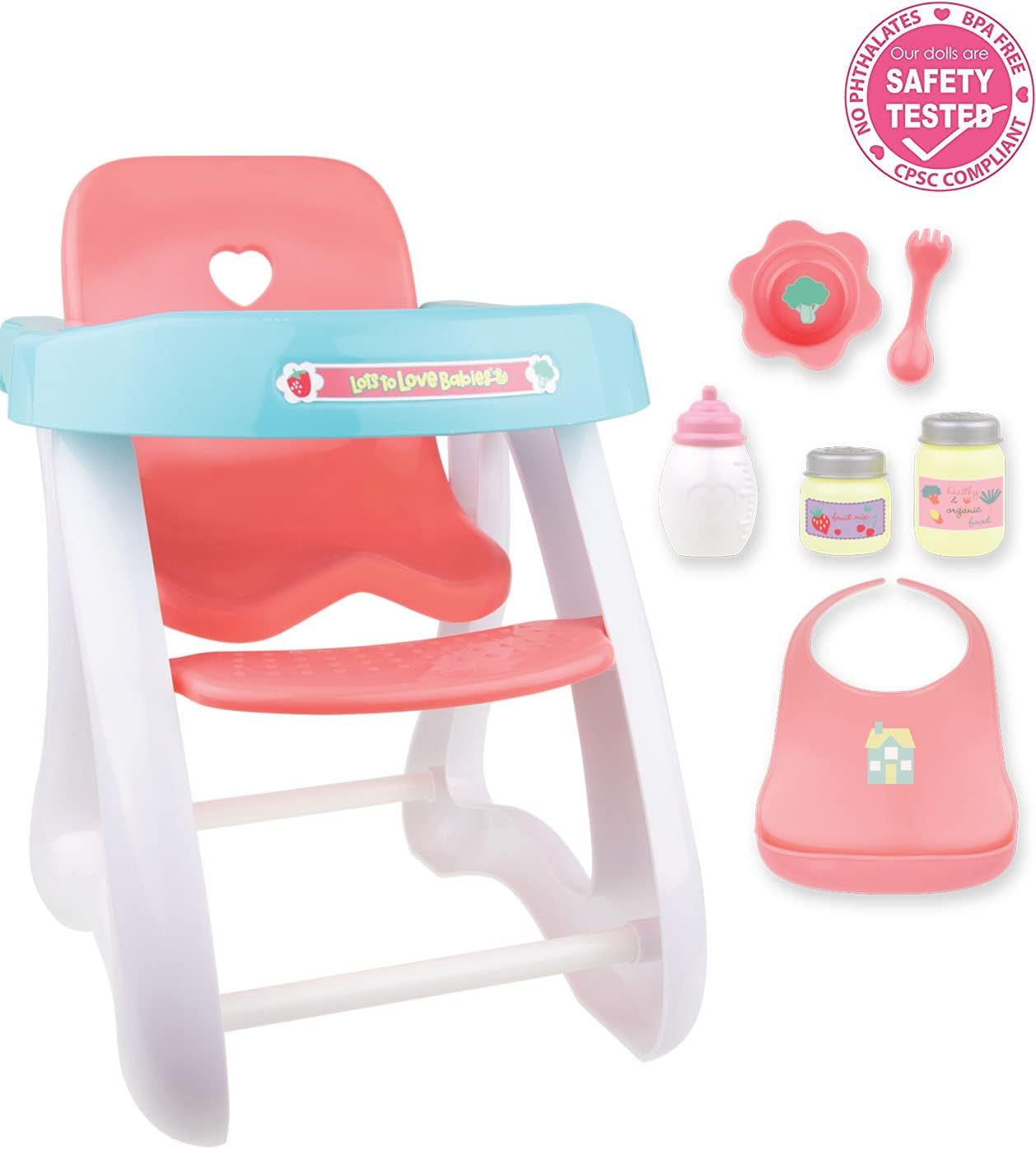 JC Toys - for Keeps Playtime! | Baby Doll High Chair | Fits Dolls up to 17" | Sturdy High Chair and Play Accessories | Ages 2+, Pink-3