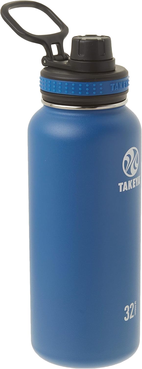 Takeya Originals 32 oz Vacuum Insulated Stainless Steel Water Bottle with Straw Lid, Navy-0