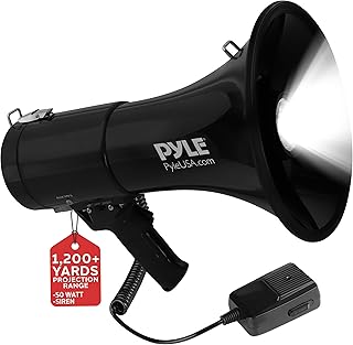 Pyle 50W Portable Megaphone Bullhorn Speaker with Microphone, Alarm Siren & Adjustable Volume - Indoor/Outdoor Use