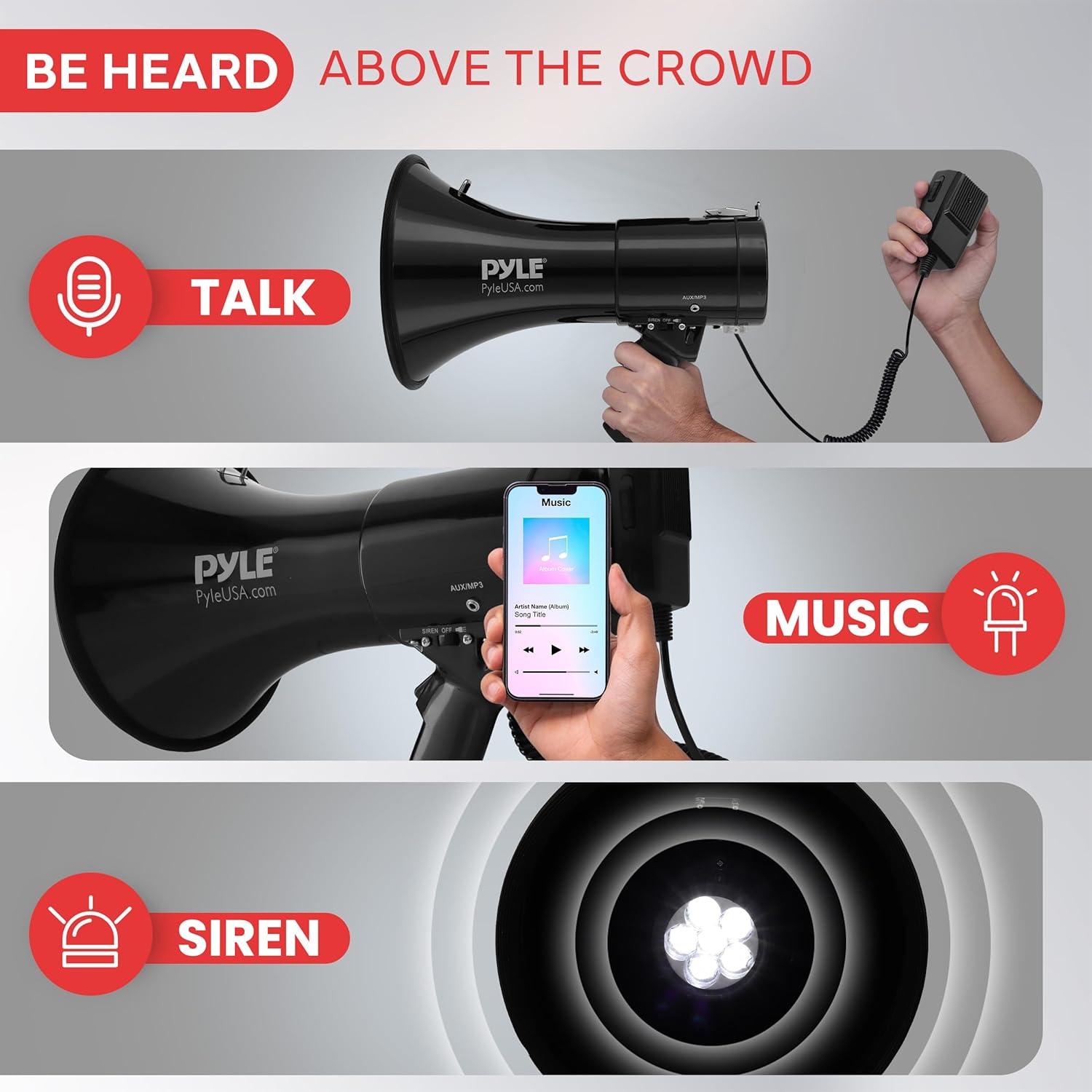 Pyle 50W Portable Megaphone Bullhorn Speaker with Microphone, Alarm Siren & Adjustable Volume - Indoor/Outdoor Use-2