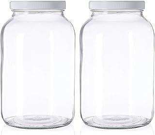 kitchentoolz 1 Gallon Extra Large Glass Mason Jar - Wide Mouth with Airtight Lid - Safe Container for Fermenting, Pickling, and Storing Pack of 2