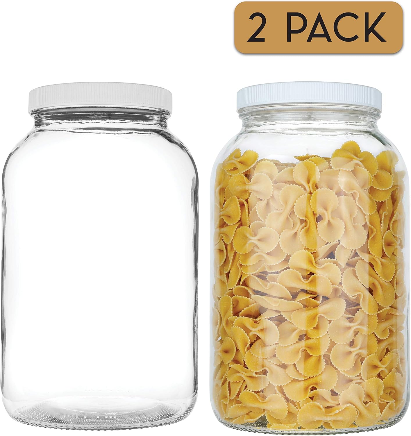 kitchentoolz 1 Gallon Extra Large Glass Mason Jar - Wide Mouth with Airtight Lid - Safe Container for Fermenting, Pickling, and Storing Pack of 2-2