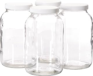 kitchentoolz 4 Pack- 1 Gallon Mason Jar - Glass Jar Wide Mouth with Airtight Foam Lined Plastic Lid - Safe Mason Jar for Fermenting Kombucha Kefir - Storing and Canning- US Made