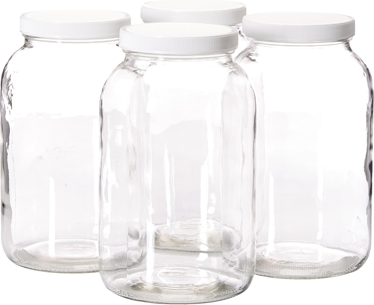 kitchentoolz 4 Pack- 1 Gallon Mason Jar - Glass Jar Wide Mouth with Airtight Foam Lined Plastic Lid - Safe Mason Jar for Fermenting Kombucha Kefir - Storing and Canning- US Made-0