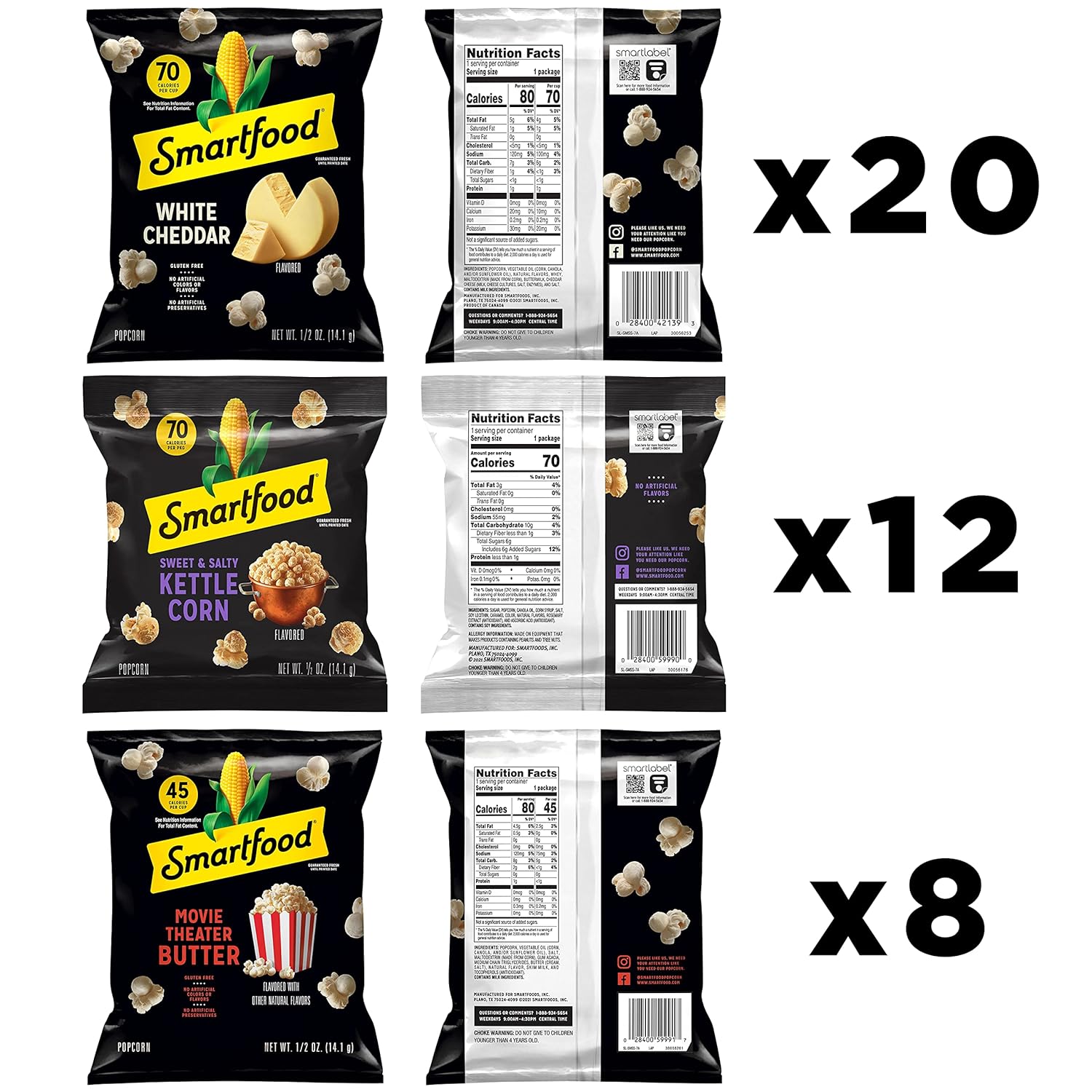 Smartfood Popcorn, Variety Pack, 0.5 Ounce (Pack of 40)-1