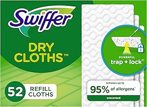 Swiffer Sweeper Dry Mop Refills for Floor Mopping and Cleaning, All Purpose Floor Cleaning Product, Unscented, 52 Count (Packaging May Vary)