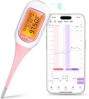 Easy@Home Smart Basal Thermometer, Large Screen and Backlit, FSA Eligible, Period Tracker with Premom(iOS & Android) - Auto BBT Sync, Charting, Coverline & Accurate Fertility Prediction EBT-300