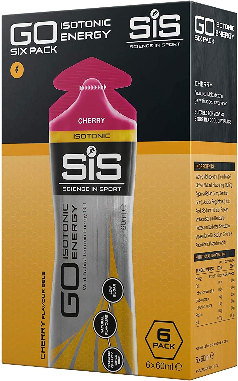 Science in Sport Energy Gel Pack, SIS Isotonic Energy Gel, 22g Fast Acting Carbs, Performance & Endurance Gels, Cherry Flavor - 2 Fl Oz (Pack of 6)-0