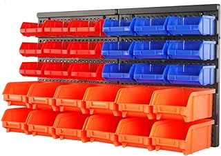 HORUSDY Wall Mounted Storage Bins Parts Rack 30PC Organizer Garage Plastic Shop Tool for Men's Gift, Blue,Orange,Red