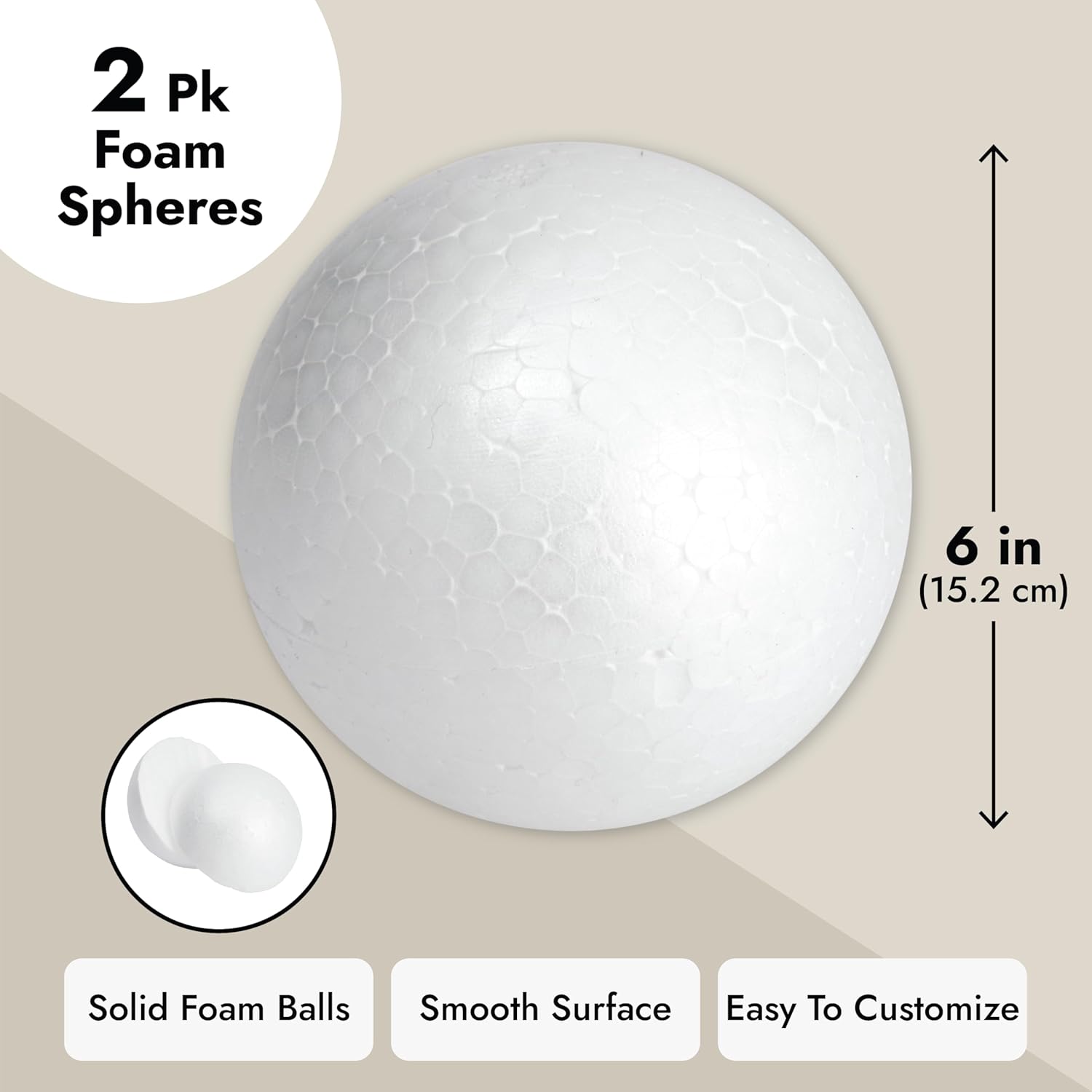 2 Pack Foam Balls for Crafts, 6-Inch Round White Polystyrene Spheres for DIY Projects, Ornaments, School Modeling, Drawing-4