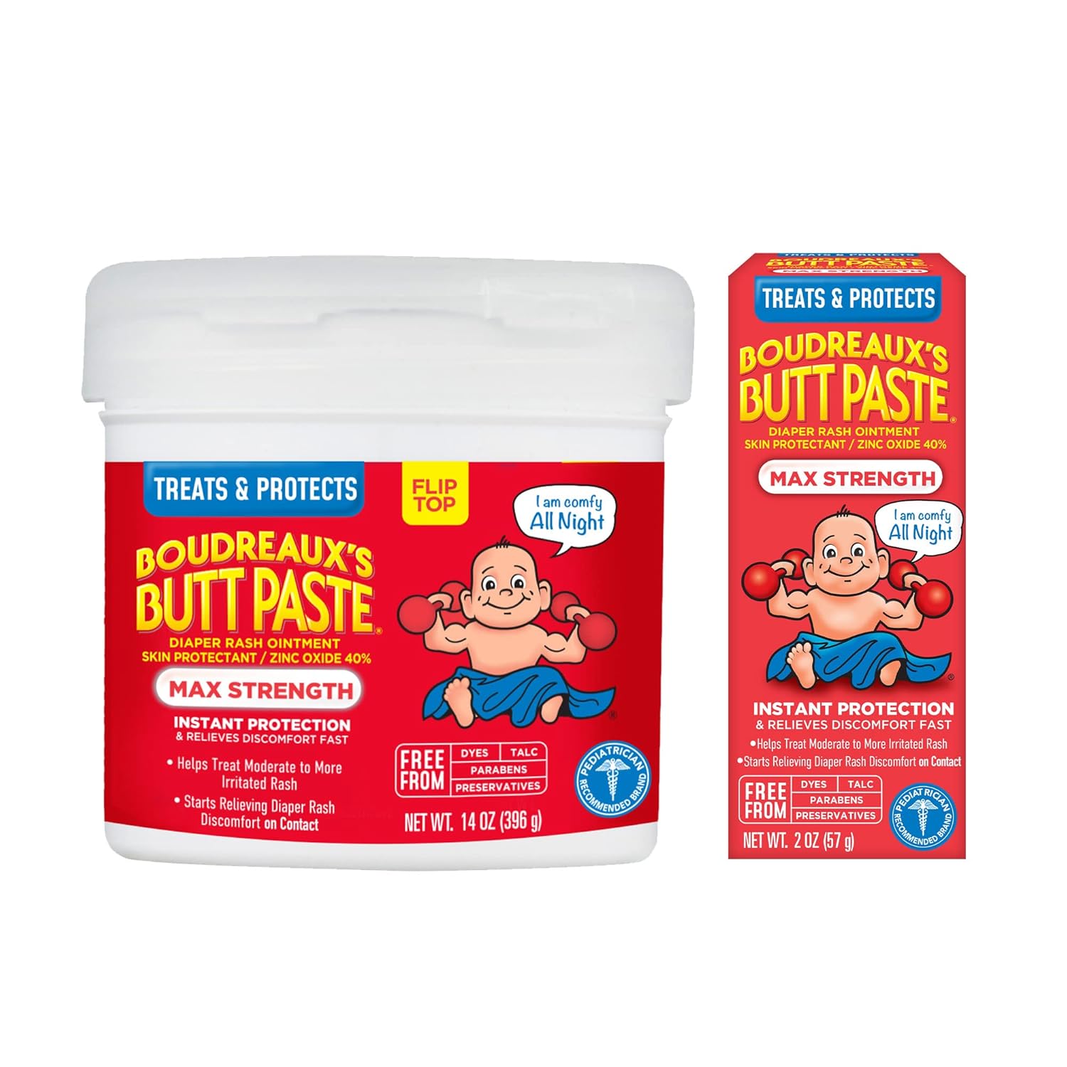 Boudreaux's Butt Paste Diaper Rash Ointment | Maximum Strength | 14 Ounce and 2 Ounce, Combo 1-0