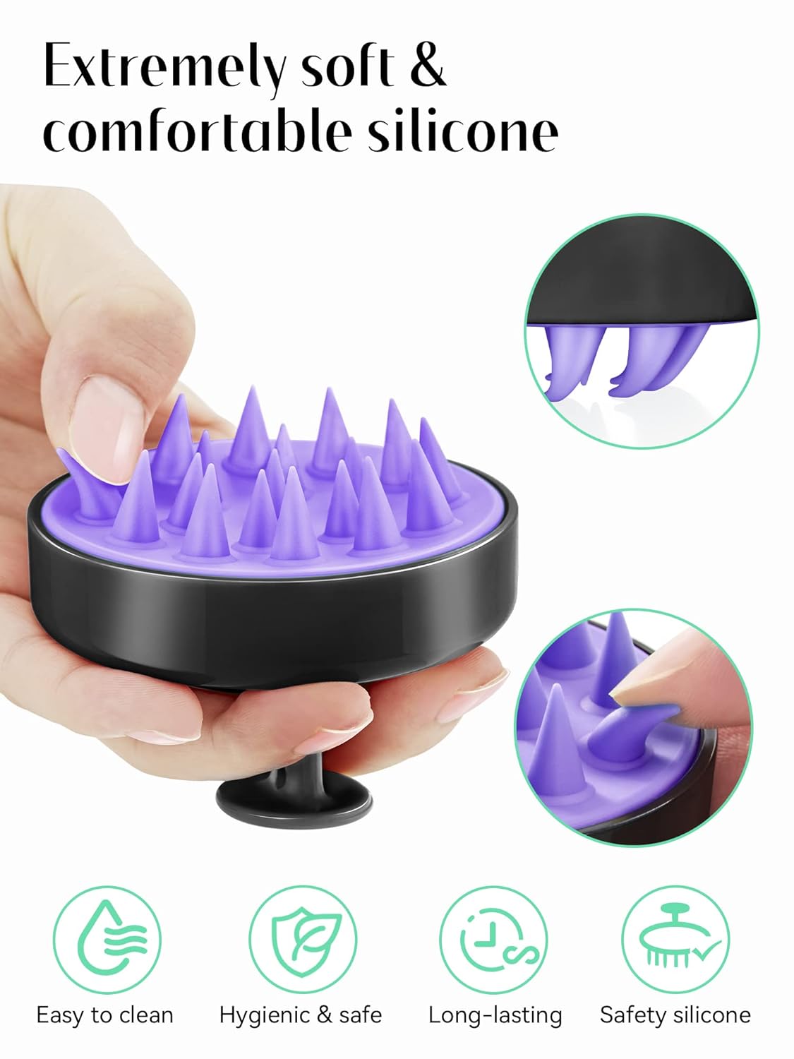 HEETA Scalp Massager Hair Growth, Scalp Scrubber with Soft Silicone Bristles for Hair Growth & Dandruff Removal, Hair Shampoo Brush for Scalp Exfoliator, Black-2