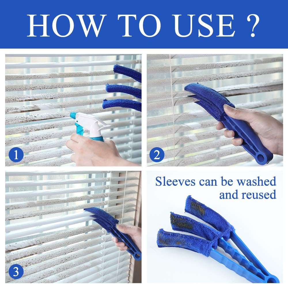 Hiware Window Blind Cleaner Duster Brush with 5 Microfiber Sleeves - Blind Cleaner Tools for Window Shutters Blind Air Conditioner Jalousie Dust-2