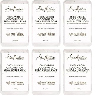 SheaMoisture Shea Butter Body Wash Bar Soap, Cleansing Skin Care to Soften & Restore, 100% Virgin Coconut Oil with Coconut Milk, Shea Butter & Acacia Senegal, 8 Oz Bar - 6 pack