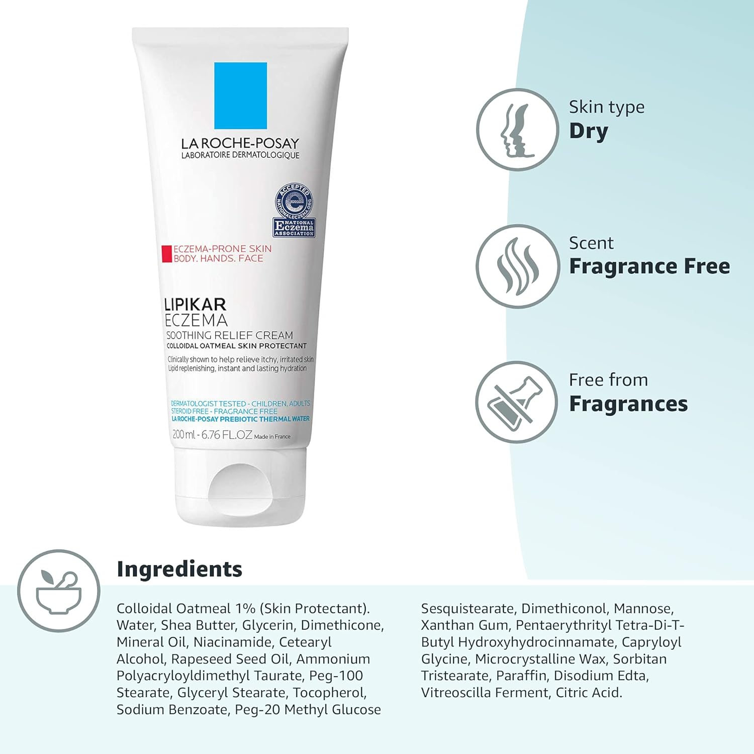 La Roche-Posay Lipikar Soothing Relief Eczema Cream, Face and Body Lotion For Eczema and Sensitive, Dry Skin, Moisturizer with Colloidal Oatmeal to Relieve Irritation-8