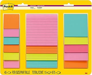 Post-it Super Sticky Notes, Assorted Sizes, 15 Pads, 2x the Sticking Power, Supernova Neons Collection, Neon Colors (Orange, Pink, Blue, Green), Recyclable (4423-15SSMIA)