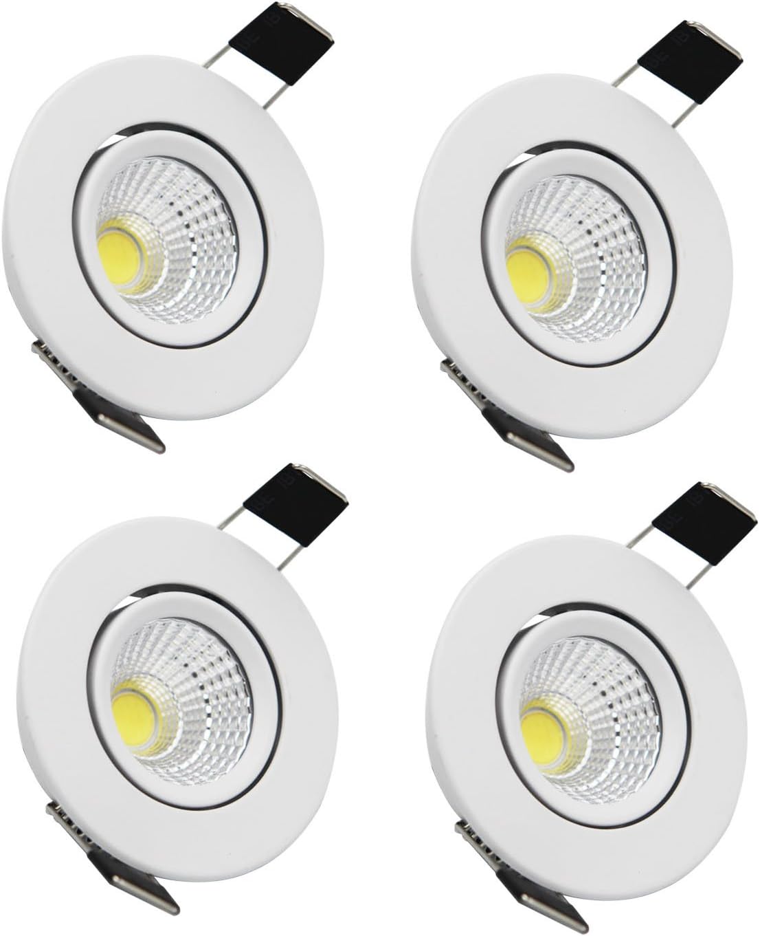 LED Recessed Downlight ZDPCYT 110V Dimmable 3WCOB CRI80 LED Spotlight Lamp Daylight 2 inch Down Lights Adjustable Angle Recessed Lighting Kits 5000K-5500K Ceiling Lights Pack of 4 with LED Driver-0