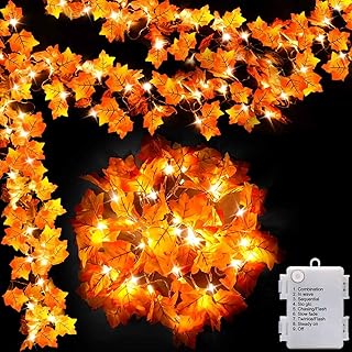 Luditek [8 Lighting Modes & Timer Fall Decorations for Home Maple Leaf Garland with Lights 40LED Battery Operated Waterproof String Lights, Thanksgiving Halloween Fall Decor Indoor Outdoor Autumn