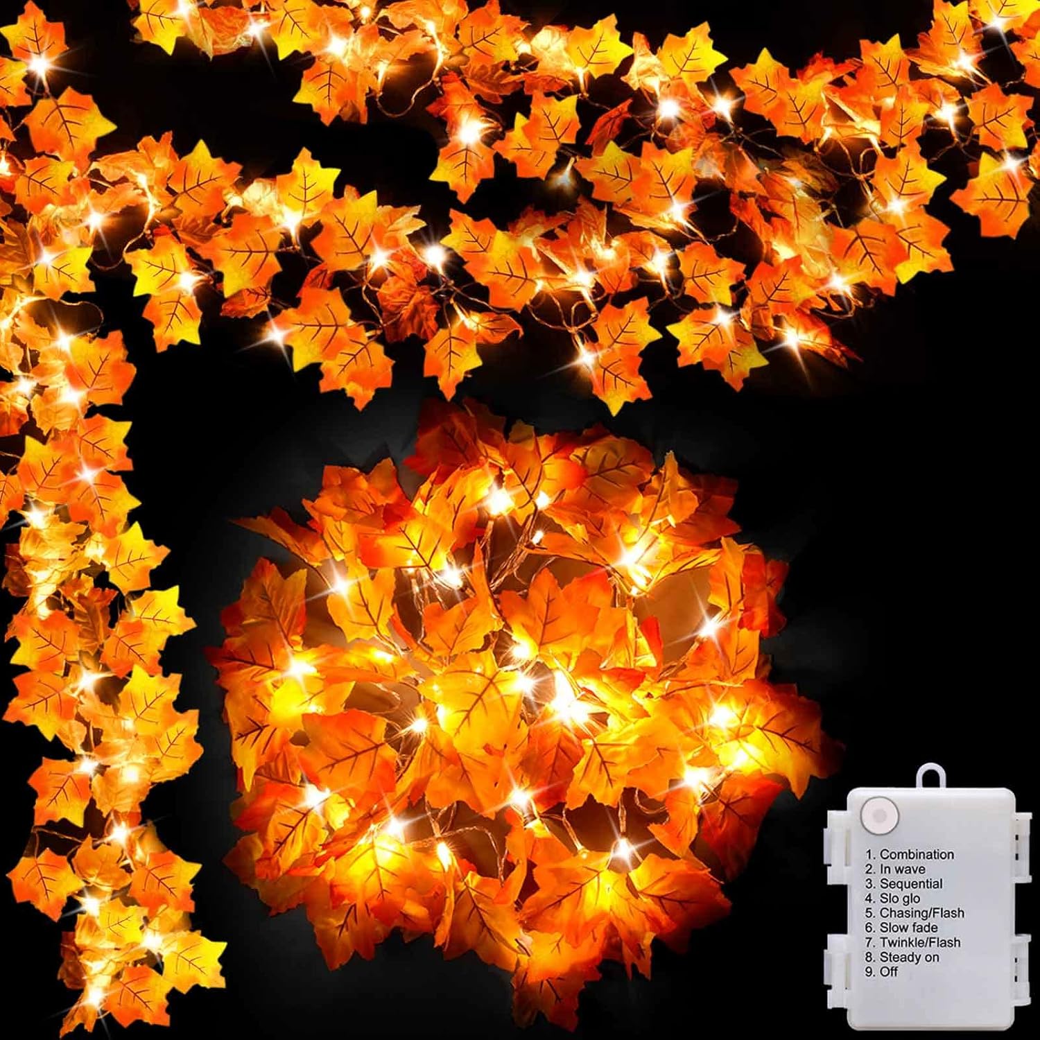 Luditek [8 Lighting Modes & Timer Fall Decorations for Home Maple Leaf Garland with Lights 40LED Battery Operated Waterproof String Lights, Thanksgiving Halloween Fall Decor Indoor Outdoor Autumn-0